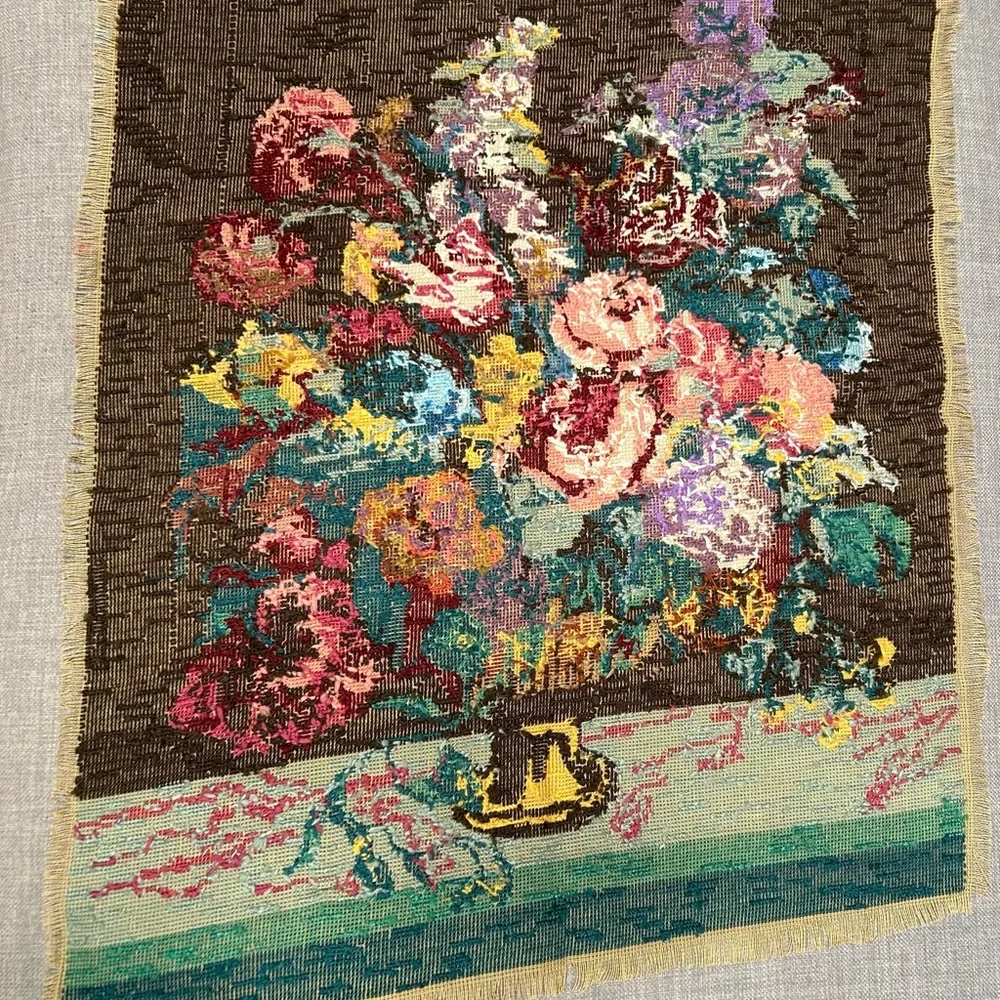 Vintage Handmade Needlepoint French Floral Tapestry on Jute #0901258